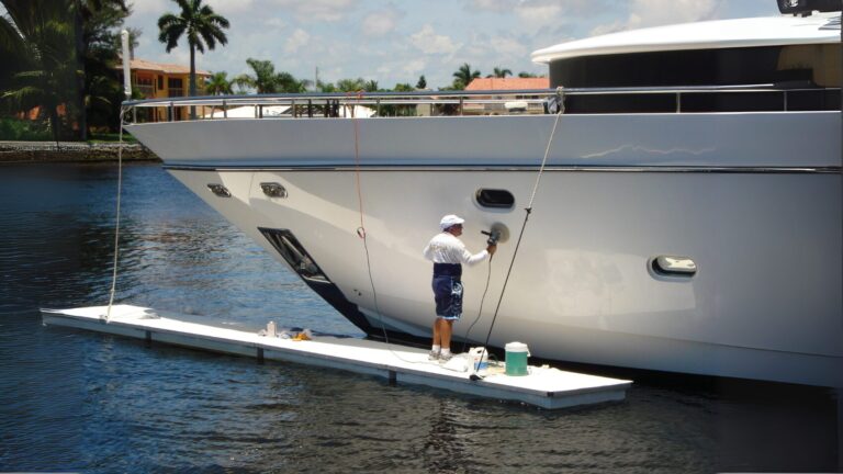 Floating work dock rental in use